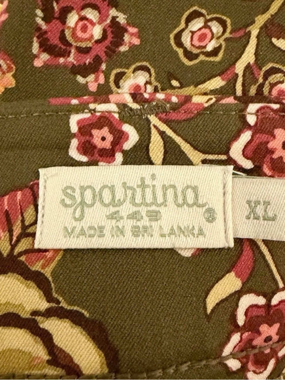 Spartina 449 Linden Stretch Skirt High Waisted Olive Green Floral Print Size XL - Picture 7 of 7